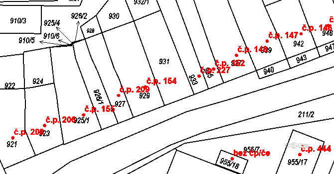 Těšany 153 na parcele st. 931 v KÚ Těšany, Katastrální mapa