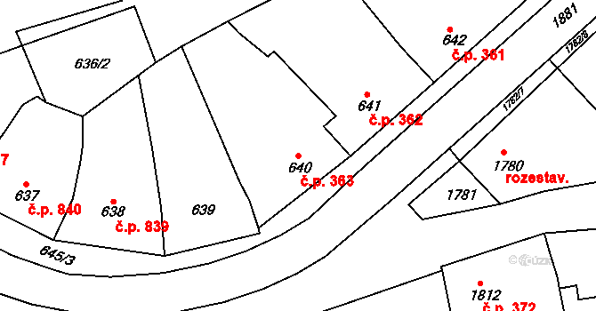 Šardice 363 na parcele st. 640 v KÚ Šardice, Katastrální mapa