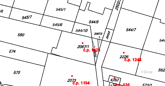 Kyjov 1123 na parcele st. 2067/1 v KÚ Kyjov, Katastrální mapa