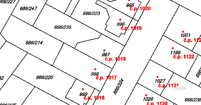 Veselí nad Moravou 1018 na parcele st. 997 v KÚ Veselí-Předměstí, Katastrální mapa