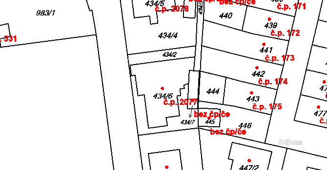 Pod Bezručovým vrchem 2077, Krnov na parcele st. 434/6 v KÚ Krnov-Horní Předměstí, Katastrální mapa