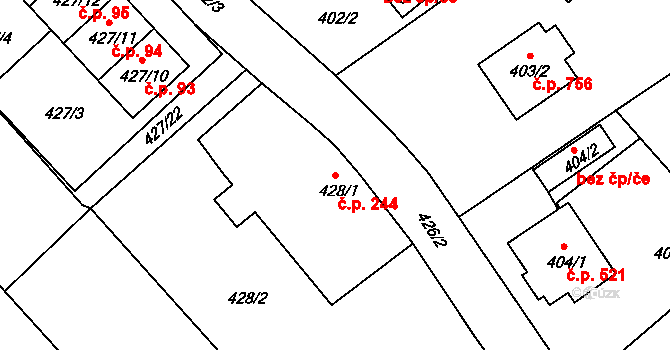 Třeboň II 244, Třeboň na parcele st. 428/1 v KÚ Třeboň, Katastrální mapa