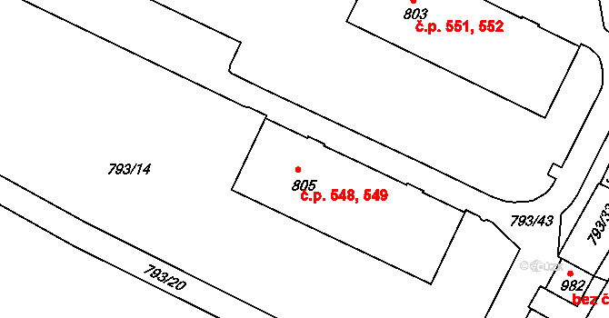 Hejnice 548,549 na parcele st. 805 v KÚ Hejnice, Katastrální mapa
