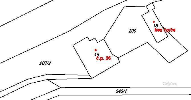 Grabštejn 26, Chotyně na parcele st. 16 v KÚ Grabštejn, Katastrální mapa
