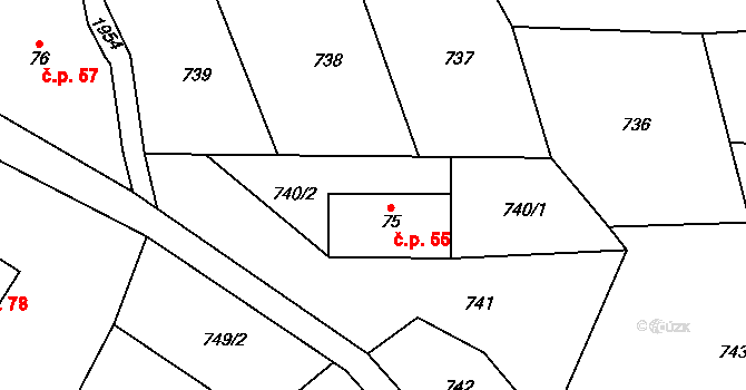 Dlouhý 55, Záhoří na parcele st. 75 v KÚ Smrčí u Semil, Katastrální mapa