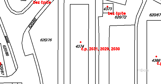 Blansko 2029,2030,2031 na parcele st. 4374 v KÚ Blansko, Katastrální mapa