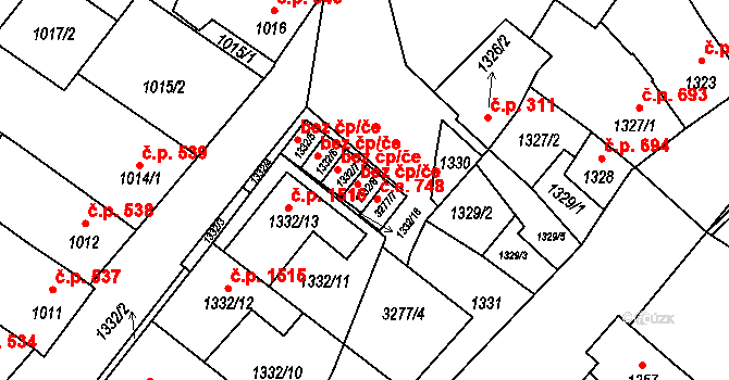 Mikulov 199 na parcele st. 1332/8 v KÚ Mikulov na Moravě, Katastrální mapa