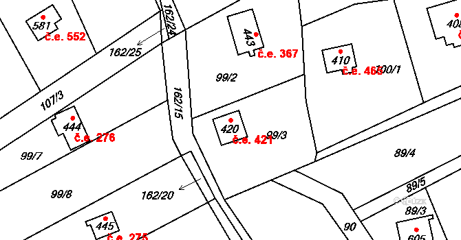 Žloukovice 421, Nižbor na parcele st. 420 v KÚ Žloukovice, Katastrální mapa