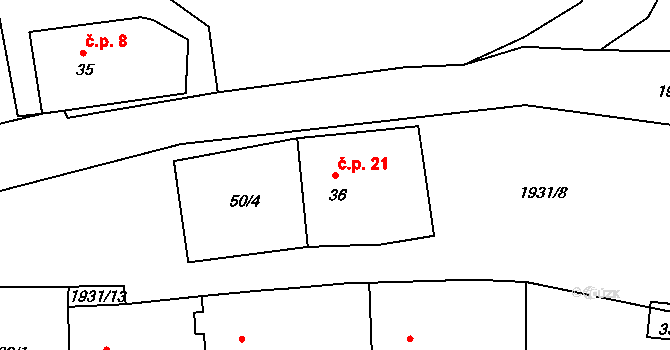 Částkov 21 na parcele st. 36 v KÚ Částkov u Tachova, Katastrální mapa