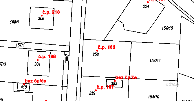 Žeranovice 166 na parcele st. 258 v KÚ Žeranovice, Katastrální mapa
