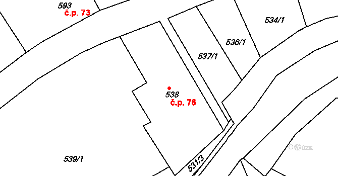 Dlouhá Loučka 76 na parcele st. 538 v KÚ Dolní Dlouhá Loučka, Katastrální mapa