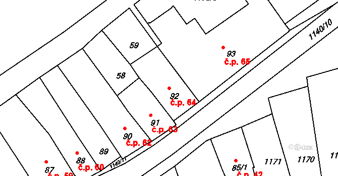 Rožmberk nad Vltavou 64 na parcele st. 92 v KÚ Rožmberk nad Vltavou, Katastrální mapa