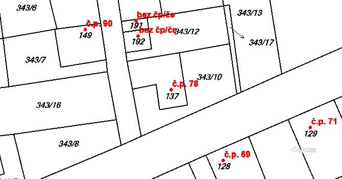 Jenčice 78 na parcele st. 137 v KÚ Jenčice, Katastrální mapa