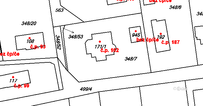 Senohraby 162 na parcele st. 171/1 v KÚ Senohraby, Katastrální mapa