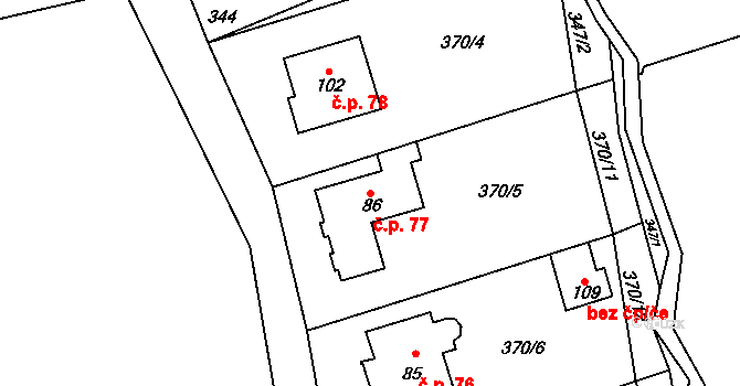 Žandov 77, Chlumec na parcele st. 86 v KÚ Žandov u Chlumce, Katastrální mapa