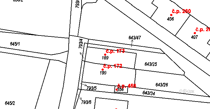 Maršov 173, Krupka na parcele st. 189 v KÚ Maršov u Krupky, Katastrální mapa