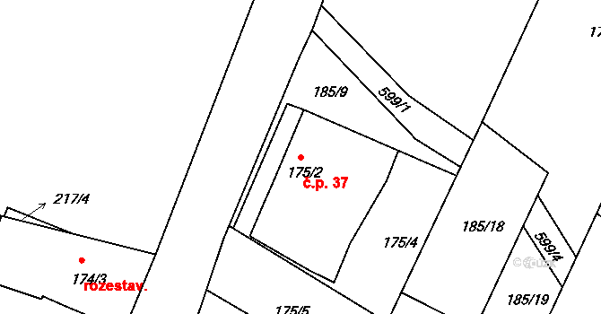 Přešovice 37 na parcele st. 175/2 v KÚ Přešovice, Katastrální mapa