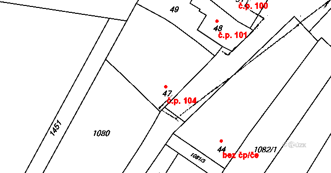 Chvalovice 104 na parcele st. 47 v KÚ Chvalovice, Katastrální mapa
