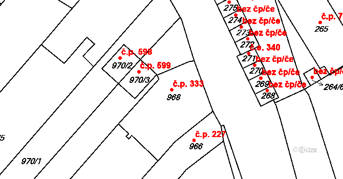 Bosonohy 333, Brno na parcele st. 968 v KÚ Bosonohy, Katastrální mapa