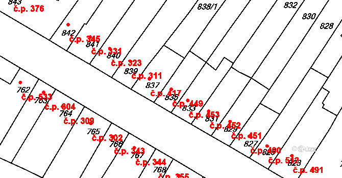 Husovice 449, Brno na parcele st. 835 v KÚ Husovice, Katastrální mapa