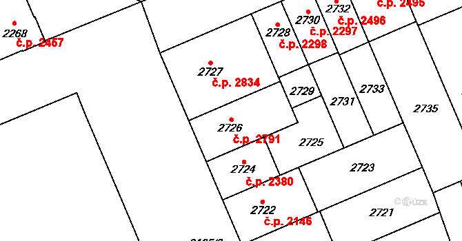 Židenice 2791, Brno na parcele st. 2726 v KÚ Židenice, Katastrální mapa