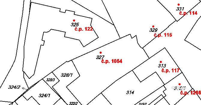 Komín 1054, Brno na parcele st. 327 v KÚ Komín, Katastrální mapa