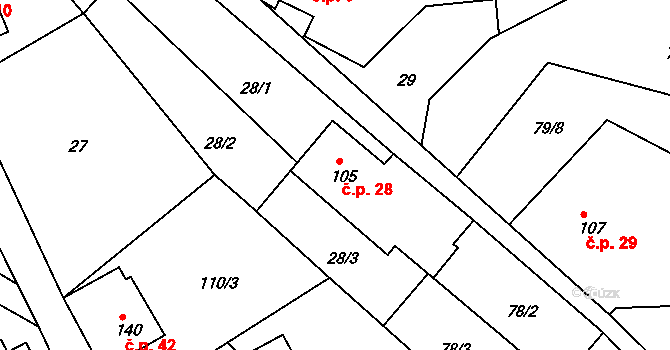 Chlístov 28, Železný Brod na parcele st. 105 v KÚ Chlístov u Železného Brodu, Katastrální mapa