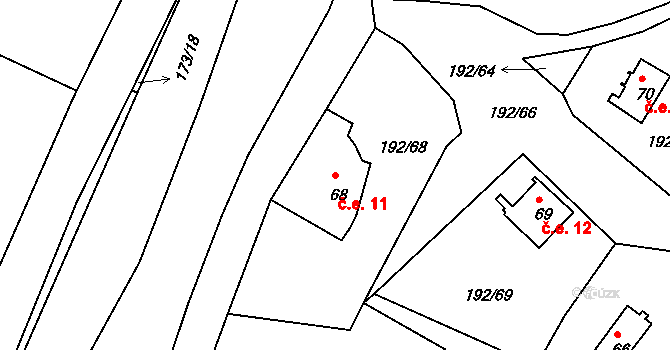 Mradice 11, Postoloprty na parcele st. 68 v KÚ Mradice, Katastrální mapa