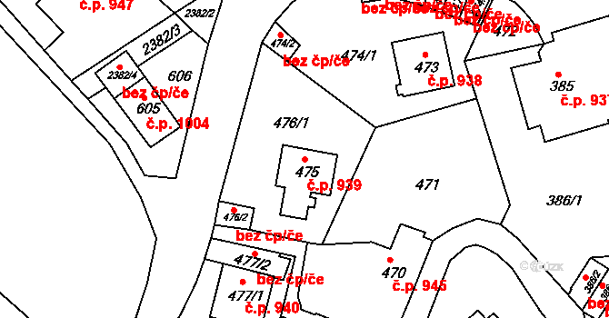 Trnovany 939, Teplice na parcele st. 475 v KÚ Teplice-Trnovany, Katastrální mapa