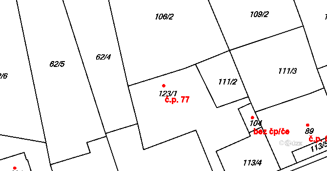 Sedlec 77, Karlovy Vary na parcele st. 123/1 v KÚ Sedlec u Karlových Var, Katastrální mapa