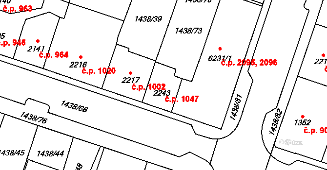 Cheb 1047 na parcele st. 2243 v KÚ Cheb, Katastrální mapa
