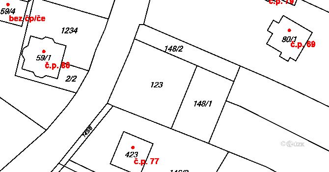 Hradové Střimelice 36, Stříbrná Skalice na parcele st. 123 v KÚ Hradové Střimelice, Katastrální mapa