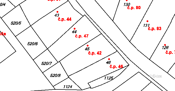Struhy 42, Čachovice na parcele st. 45 v KÚ Struhy, Katastrální mapa