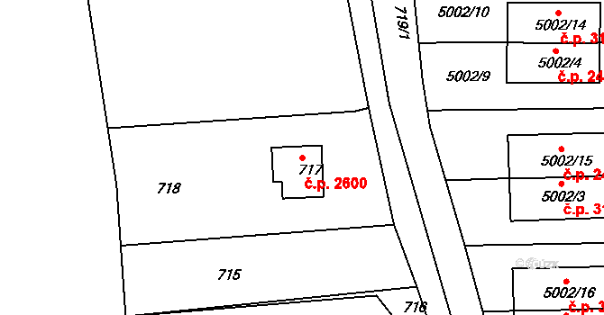 Smíchov 2600, Praha na parcele st. 717 v KÚ Smíchov, Katastrální mapa