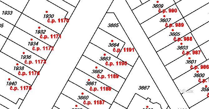 Dejvice 1190, Praha na parcele st. 3663 v KÚ Dejvice, Katastrální mapa