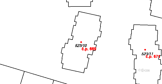 Bohnice 669, Praha na parcele st. 523/10 v KÚ Bohnice, Katastrální mapa