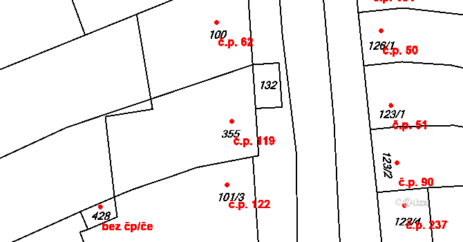 Suchov 119 na parcele st. 355 v KÚ Suchov, Katastrální mapa
