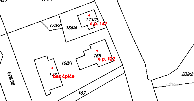 Dobranov 122, Česká Lípa na parcele st. 165 v KÚ Dobranov, Katastrální mapa