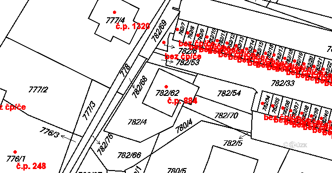 Liberec XIV-Ruprechtice 884, Liberec na parcele st. 782/62 v KÚ Ruprechtice, Katastrální mapa