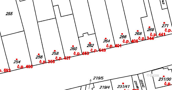Blučina 549 na parcele st. 262 v KÚ Blučina, Katastrální mapa
