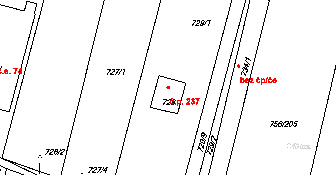 Opatovice 237 na parcele st. 728 v KÚ Opatovice u Rajhradu, Katastrální mapa
