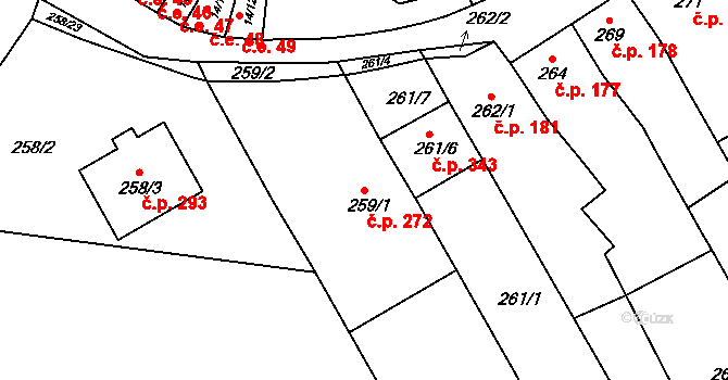 Sivice 272 na parcele st. 259/1 v KÚ Sivice, Katastrální mapa