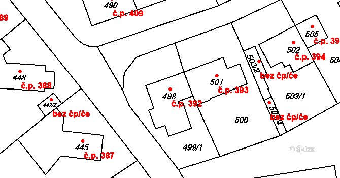 Zbýšov 392 na parcele st. 498 v KÚ Zbýšov u Oslavan, Katastrální mapa