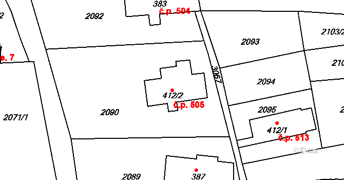 Rudník 505 na parcele st. 412/2 v KÚ Rudník, Katastrální mapa