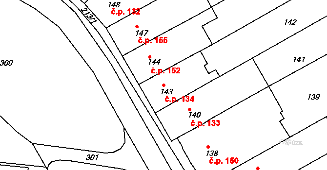 Ostopovice 134 na parcele st. 143 v KÚ Ostopovice, Katastrální mapa
