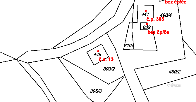 Rotava 13 na parcele st. 445 v KÚ Rotava, Katastrální mapa