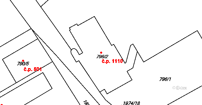 Mistřín 1110, Svatobořice-Mistřín na parcele st. 796/2 v KÚ Mistřín, Katastrální mapa