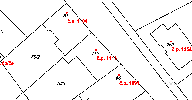 Litovel 1113 na parcele st. 116 v KÚ Chořelice, Katastrální mapa
