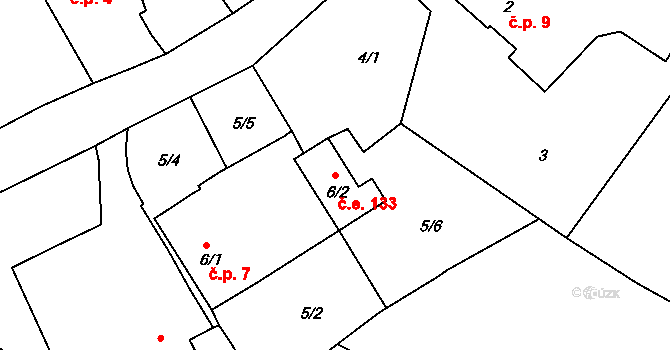 Velešov 133, Větrný Jeníkov na parcele st. 6/2 v KÚ Velešov, Katastrální mapa