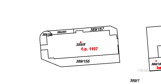 Pohořelice 1107 na parcele st. 389/8 v KÚ Pohořelice nad Jihlavou, Katastrální mapa